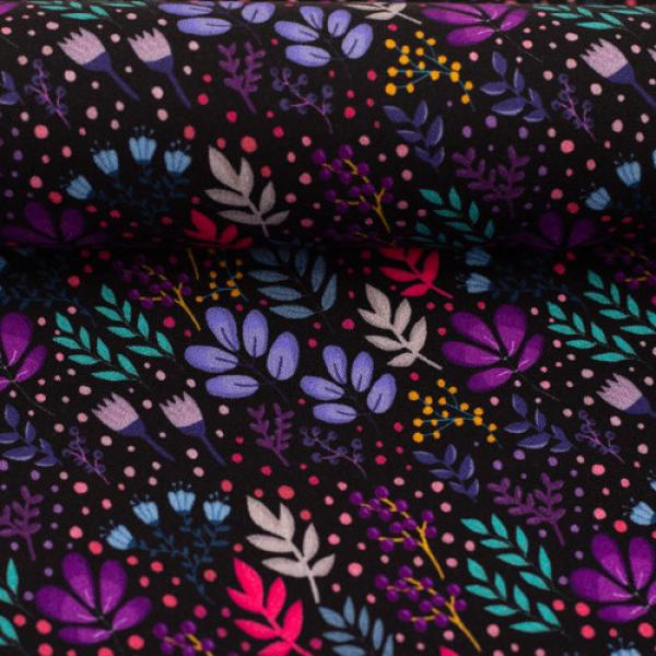 Viskose Wildflowers  Blüten auf Schwarz von Emjo-Design  by Swafing